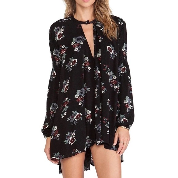 Free people black free swing top tunic dress floral print small - Picture 3 of 11